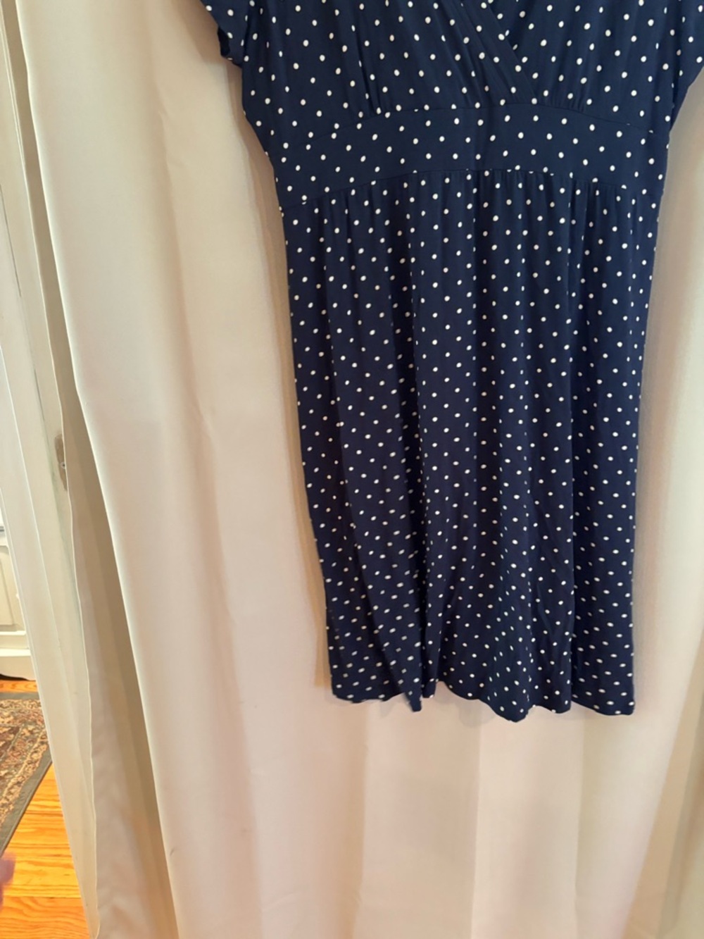 L.L. Bean Navy with White Polka Dot Dress Petite - Picture 4 of 6
